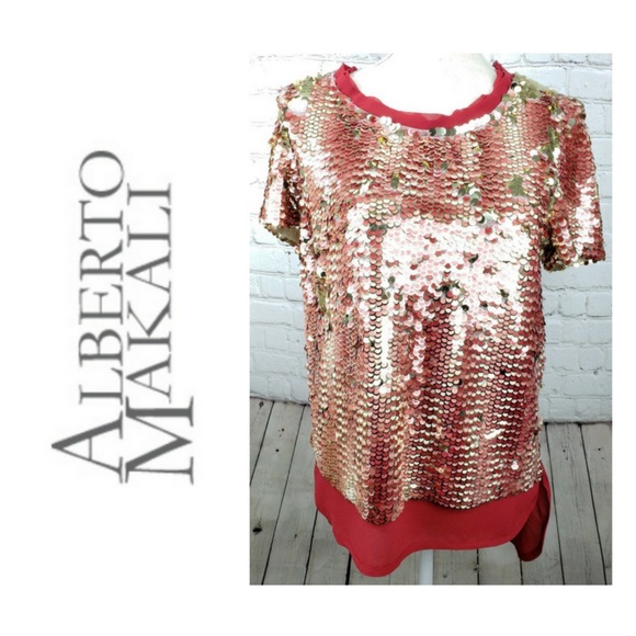 Alberto Makali Tops - Alberto Makali Blouse Sequin Red Gold Small NWT